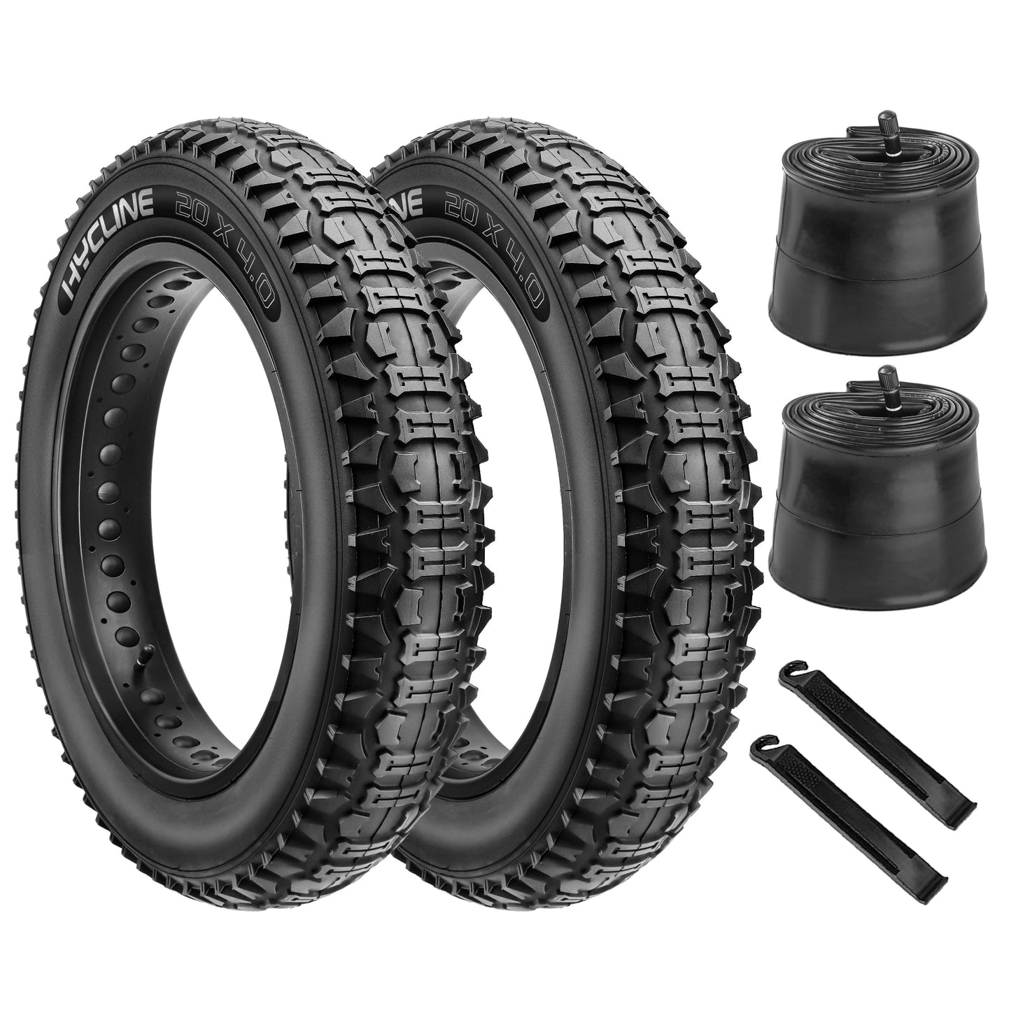 Hycline Bones Fat Bike Tire 20x4.0 for all-terrain e-bikes and fat bikes, showcasing its rugged tread pattern and thick rubber construction.