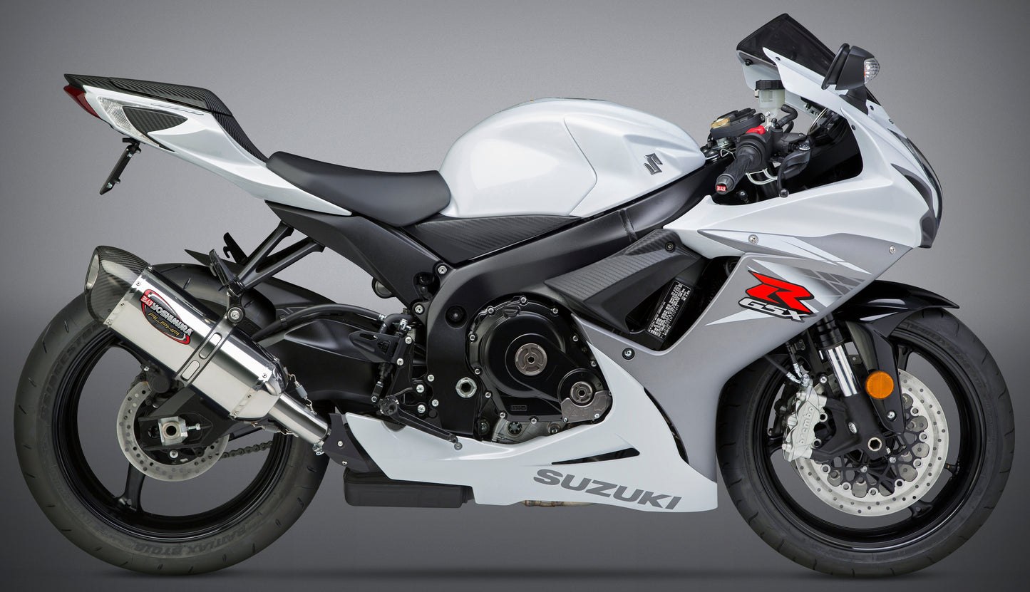 YOSHIMURA Signature Alpha Slip-On exhaust with stainless steel and carbon fiber end cap for motorcycle, part #11600EM520
