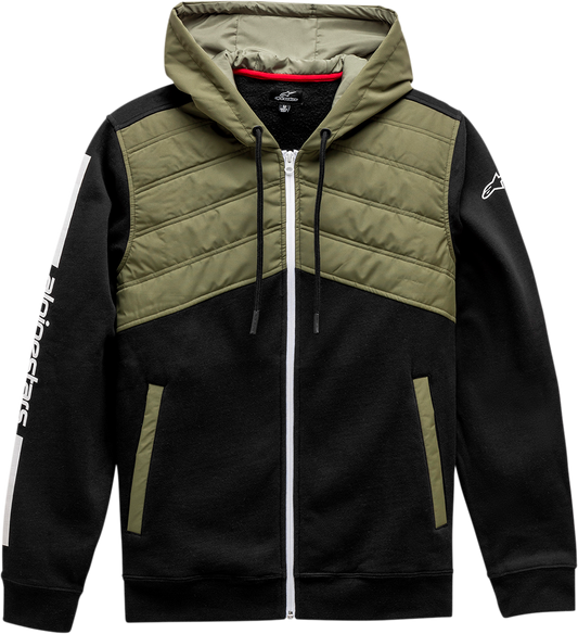 Alpinestars Alltime Hybrid Jacket in black and olive, men's size XL, featuring a stylish and versatile design for outdoor wear.