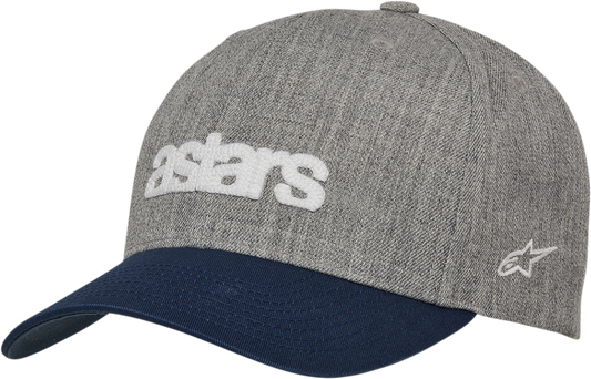 Alpinestars History Hat in gray and navy with curved bill and embroidered details, one size fits all, casual streetwear style.