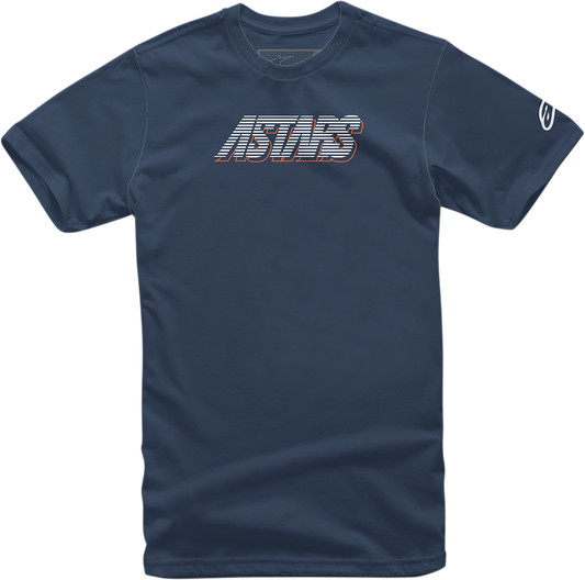 Alpinestars Lanes T-Shirt in navy color, size XL, featuring the Alpinestars logo and casual fit.