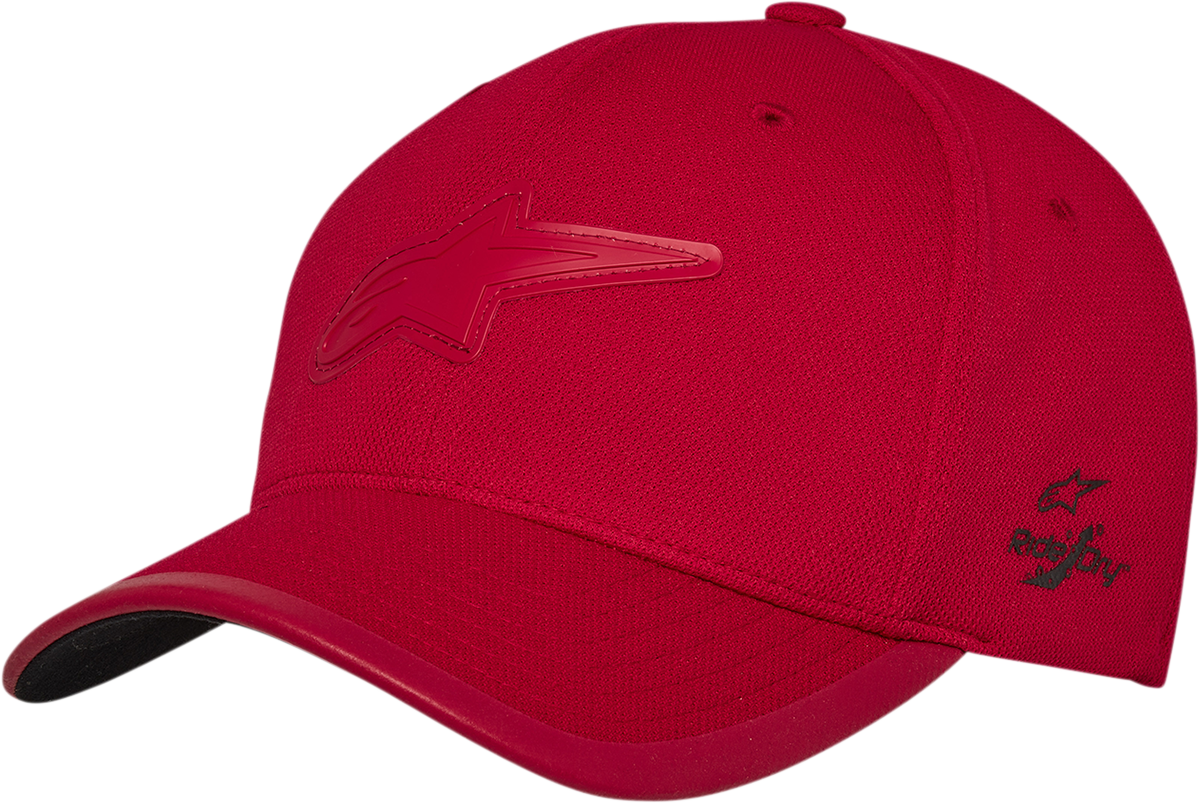 Alpinestars Astound Tech Hat in red, small/medium size, featuring sporty design and breathable fabric for active wear.