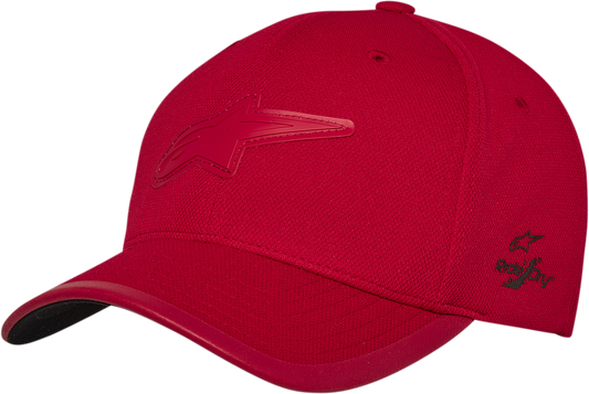 Alpinestars Astound Tech Hat in red, small/medium size, featuring sporty design and breathable fabric for active wear.