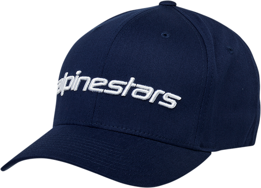 Alpinestars Linear Hat in navy and white, small/medium size, featuring the brand logo and sporty design.