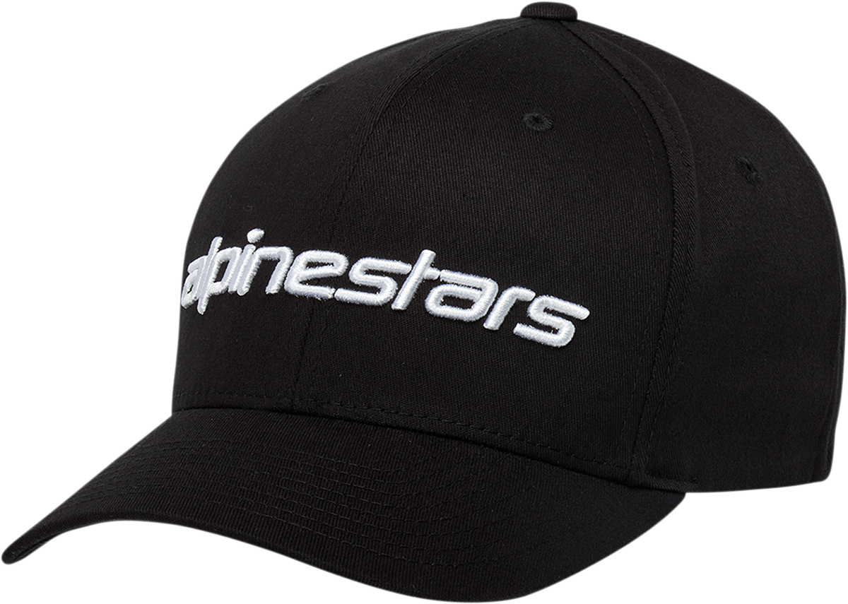 Alpinestars Linear Hat in black and white, large/XL size, made of fabric with embroidered logo and adjustable strap.