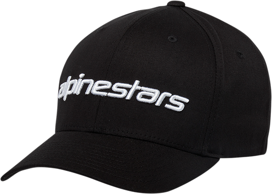 Alpinestars Linear Hat in black and white, large/XL size, made of fabric with embroidered logo and adjustable strap.
