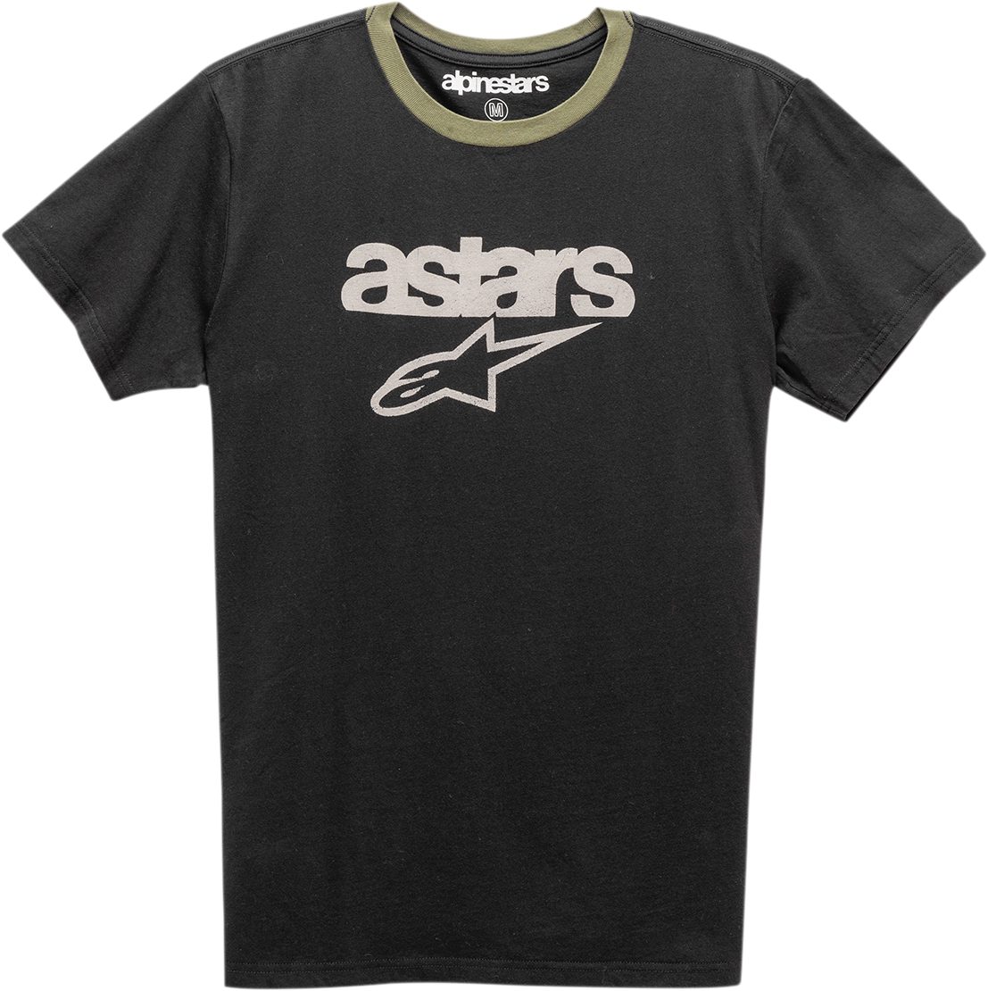 Alpinestars Match T-Shirt in black and military green, large size, casual fit, featuring the Alpinestars logo on the front.