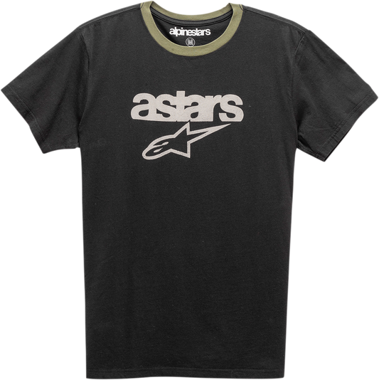 Alpinestars Match T-Shirt in black and military green, large size, casual fit, featuring the Alpinestars logo on the front.