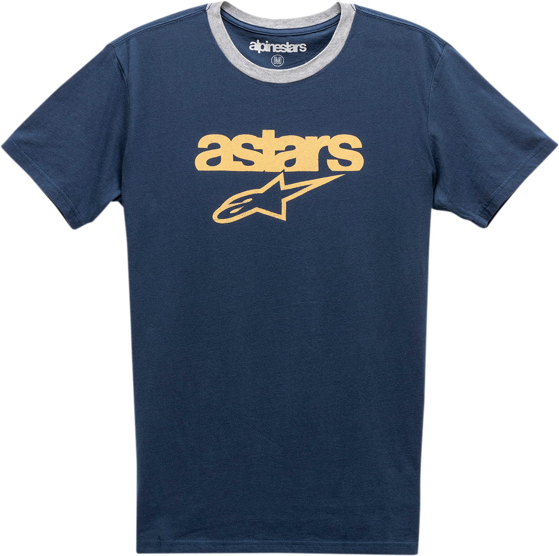 Alpinestars Match T-Shirt in navy and heather gray, size medium, featuring the Alpinestars logo and sporty casual style.