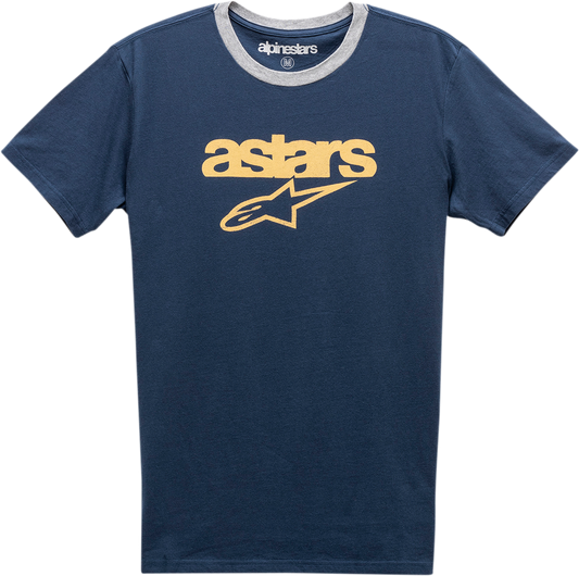 Alpinestars Match T-Shirt in navy and heather gray, size medium, featuring the Alpinestars logo and sporty casual style.