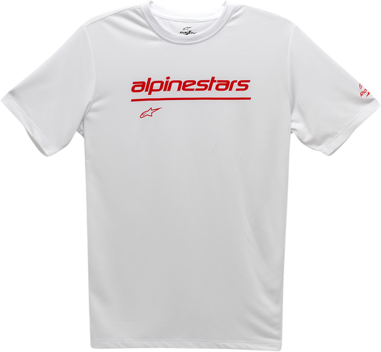 Alpinestars Tech Line Up Performance T-Shirt in white, 2XL, featuring the brand logo and athletic fit design.
