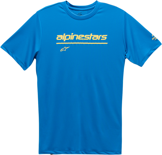 Alpinestars Tech Line Up Performance T-Shirt in bright blue, XL size, featuring Alpinestars branding and athletic fit.