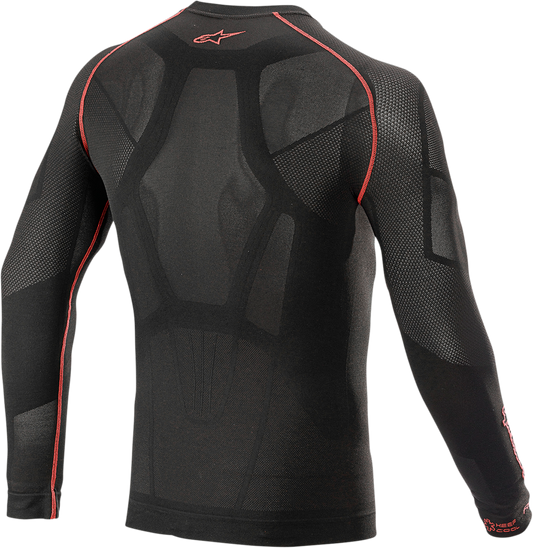 Alpinestars Ride Tech v2 summer long sleeve underwear top in black, size M/L, designed for motorcycle riding comfort.