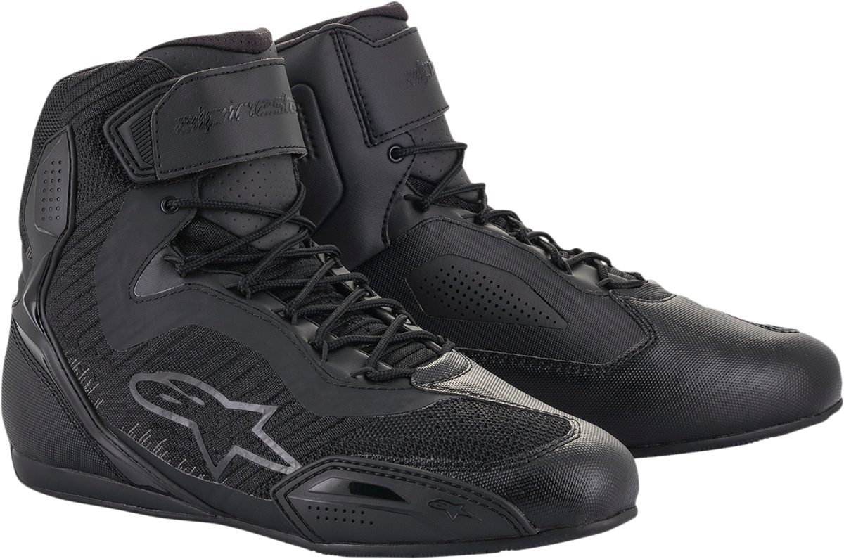 Alpinestars Stella Faster-3 Rideknit shoes in black and gray with US size 8 (EU 40), lightweight riding sneakers with breathable knit fabric.