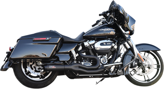 BASSANI XHAUST 2:1 Performance Exhaust System Model 1F68B with black finish installed on motorcycle engine.