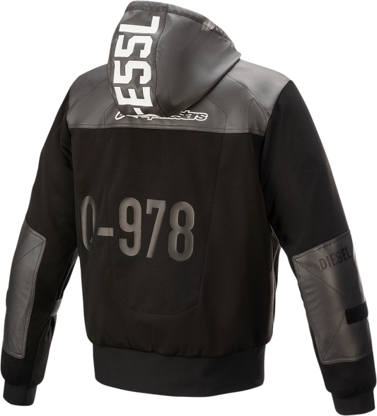 Alpinestars Shotaro Hoodie 4XL in black with Nucleon Plus shoulder and elbow protectors, casual streetwear with protective features.