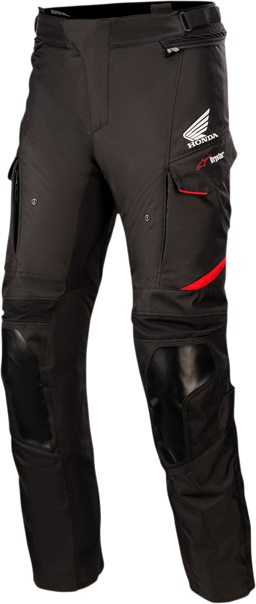 Alpinestars Honda Andes V3 Drystar® motorcycle riding pants in black, size 2XL, featuring protective knee armor and durable textile.