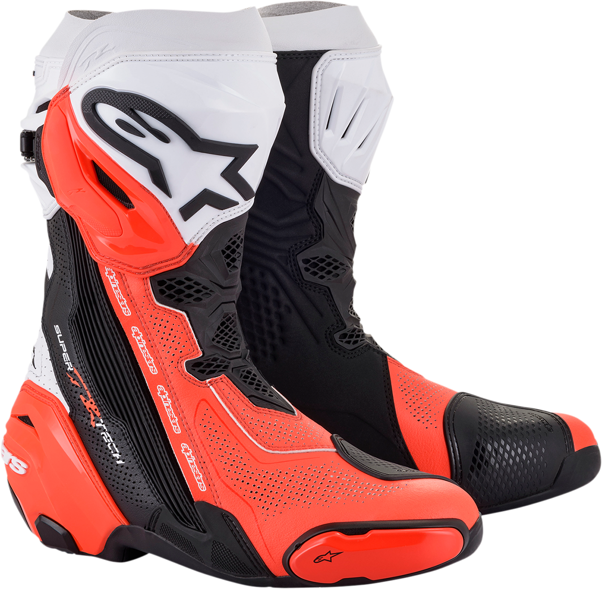 ALPINESTARS, Alpinestars Supertech R Vented Motorcycle Boots - Black, Fluorescent Red, White - US 6.5 / EU 40, Part 2220121-124-40