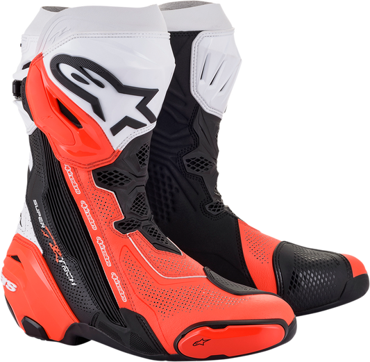 ALPINESTARS, Alpinestars Supertech R Vented Motorcycle Boots - Black, Fluorescent Red, White - US 6.5 / EU 40, Part 2220121-124-40