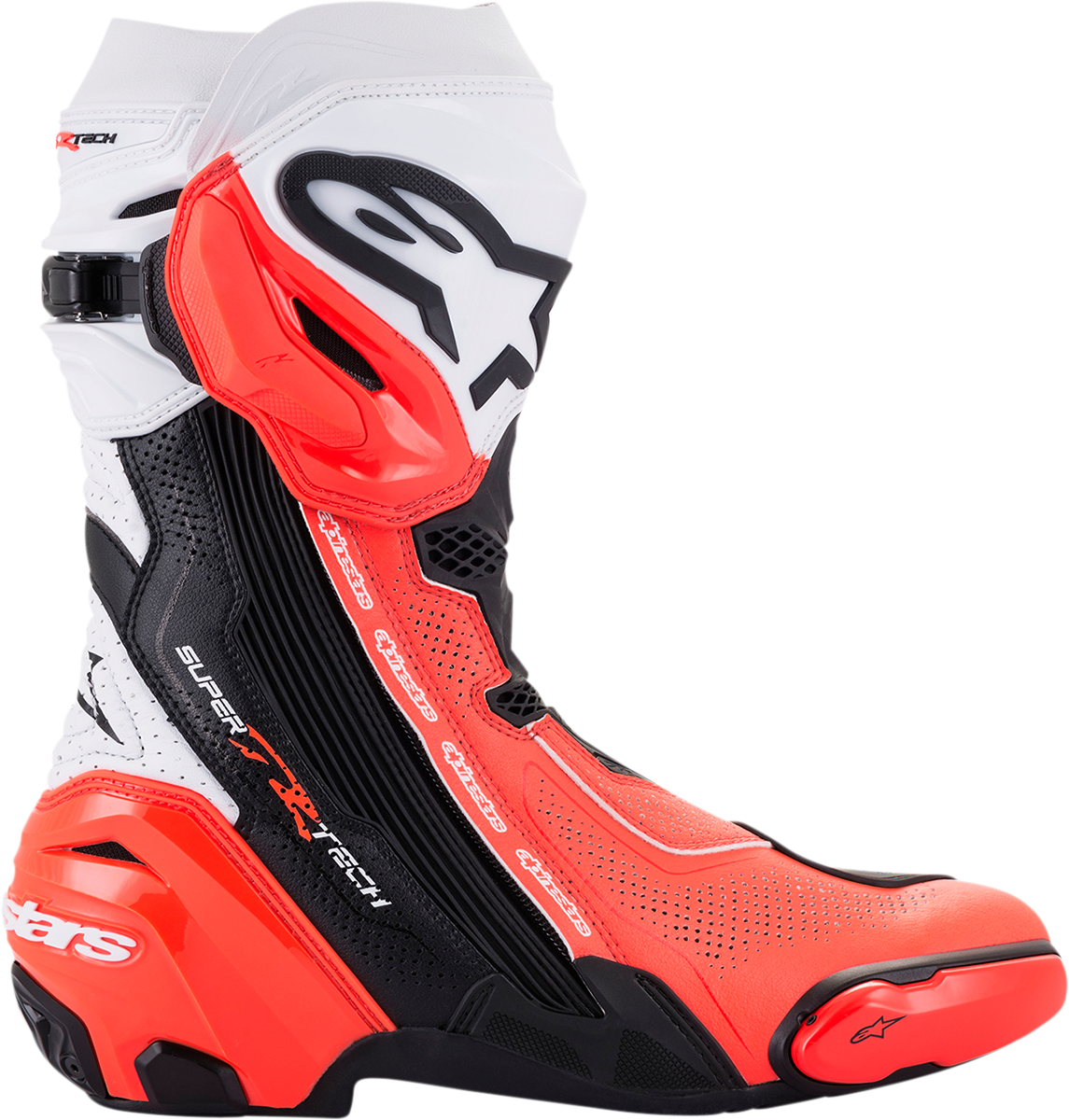 ALPINESTARS, Alpinestars Supertech R Vented Motorcycle Boots - Black, Fluorescent Red & White US 12 / EU 47 (Part Number 2220121-124-47)