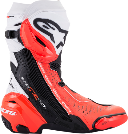 ALPINESTARS, Alpinestars Supertech R Vented Motorcycle Boots - Black, Fluorescent Red & White US 12 / EU 47 (Part Number 2220121-124-47)