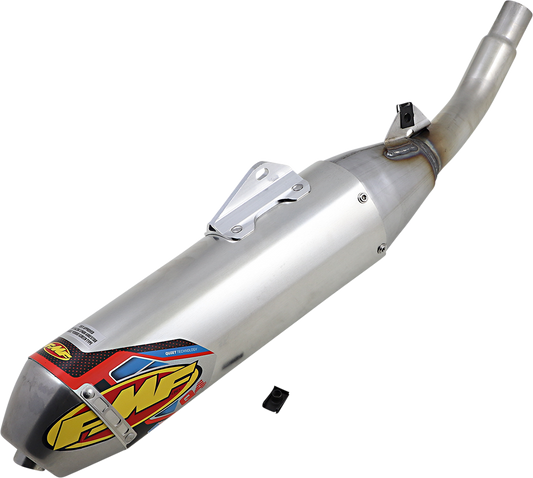FMF Q4 muffler off-road performance exhaust with spark arrestor, showing the black and silver design and mounting features.