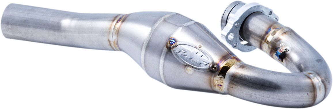 FMF MegaBomb header made of titanium metal, showcasing its durable construction and performance-enhancing design.