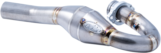 FMF MegaBomb header made of titanium metal, showcasing its durable construction and performance-enhancing design.