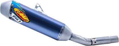 FMF Factory 4.1 muffler with resonance chamber technology, showcasing its sleek design for enhanced motorcycle performance.