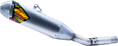 FMF Powercore 4 muffler for 4-stroke engines, showing the high-performance exhaust with sleek metal finish and branding details.