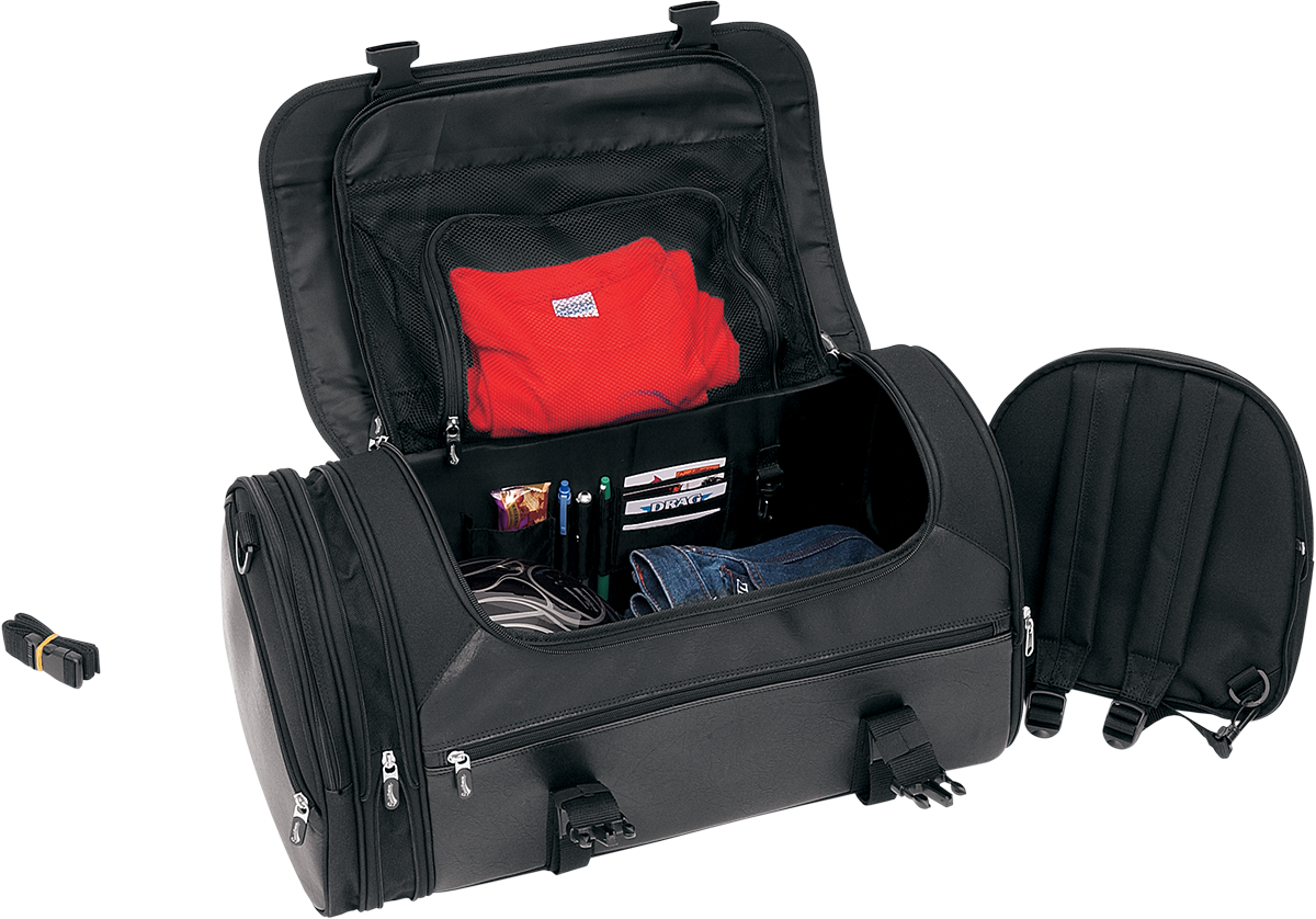 Bill's Exhausts SADDLEMEN TR3300DE Deluxe Rack Bag seat with durable fabric and adjustable straps for motorcycle storage.