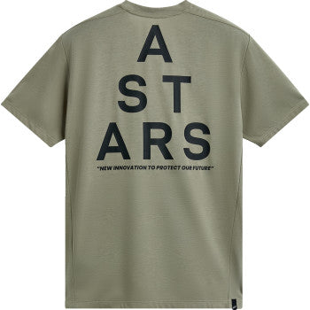 Alpinestars Attrition Performance T-Shirt in light green and black, large size, displayed flat with logo details visible.