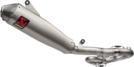 AKRAPOVIC Evolution Titanium Exhaust System for closed course competition, showing sleek titanium finish and parts.