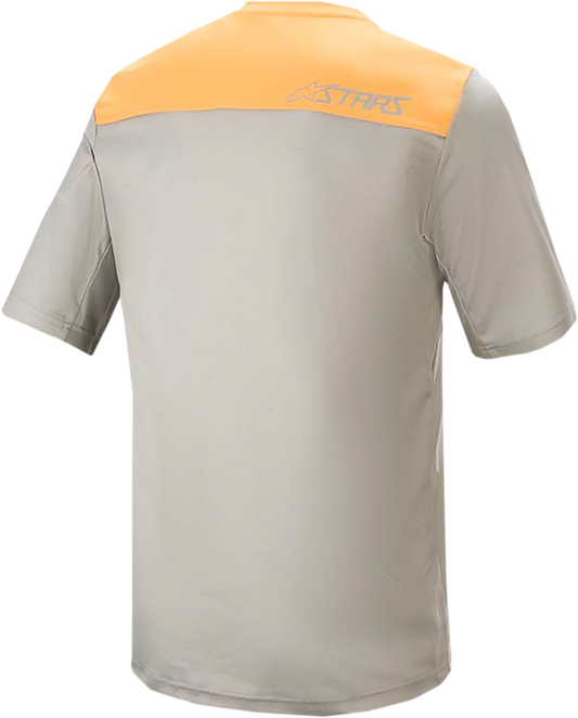Alpinestars Drop 4.0 short-sleeve cycling jersey in gray steel and tangerine, large size, with breathable fabric and logo details.