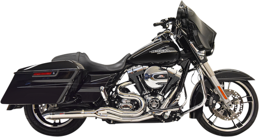 BASSANI XHAUST 2:1 chrome exhaust system with short muffler and heat shields for motorcycle performance.