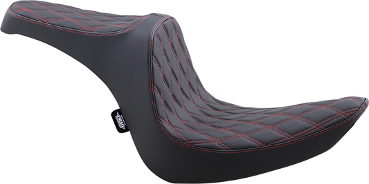 Drag Specialties Predator III 2-up seat for Harley Softail with red stitching, comfortable motorcycle seat for 2006-2017 Harley Softail models.