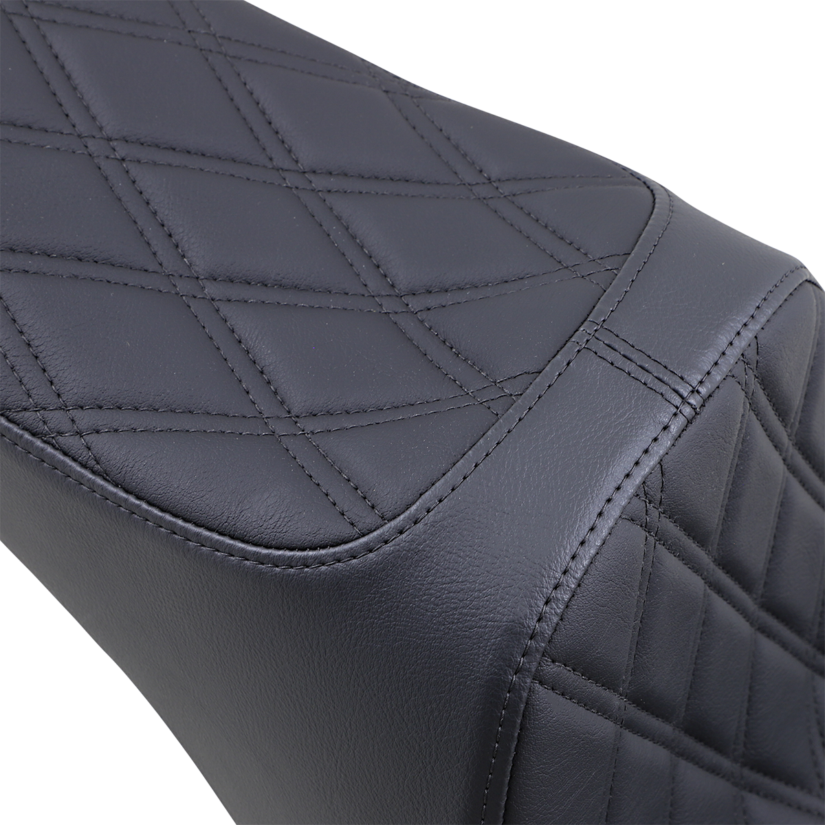 Black vinyl Predator III 2-up motorcycle seat with double diamond stitching for Softail models '06-'17 by Drag Specialties Seats