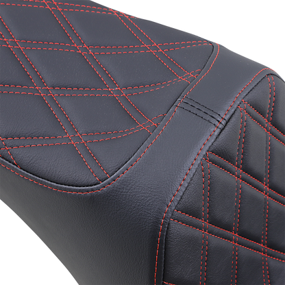 Drag Specialties Predator III 2-up seat for Harley Softail with red stitching, comfortable motorcycle seat for 2006-2017 models