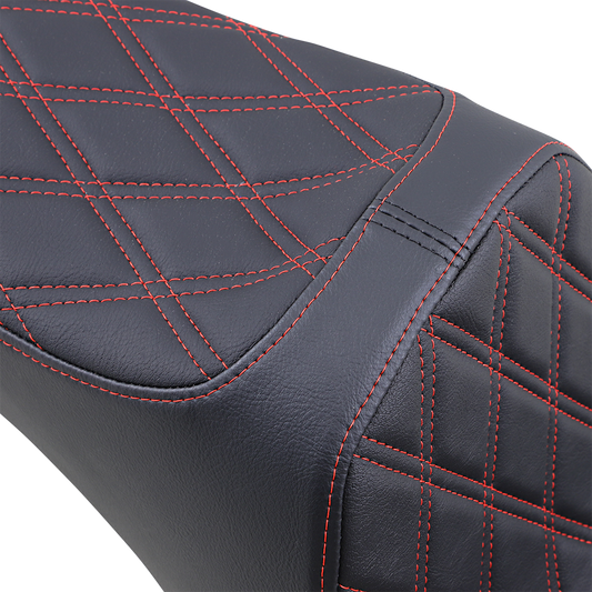 Drag Specialties Predator III 2-up seat for Harley Softail with red stitching, comfortable motorcycle seat for 2006-2017 models