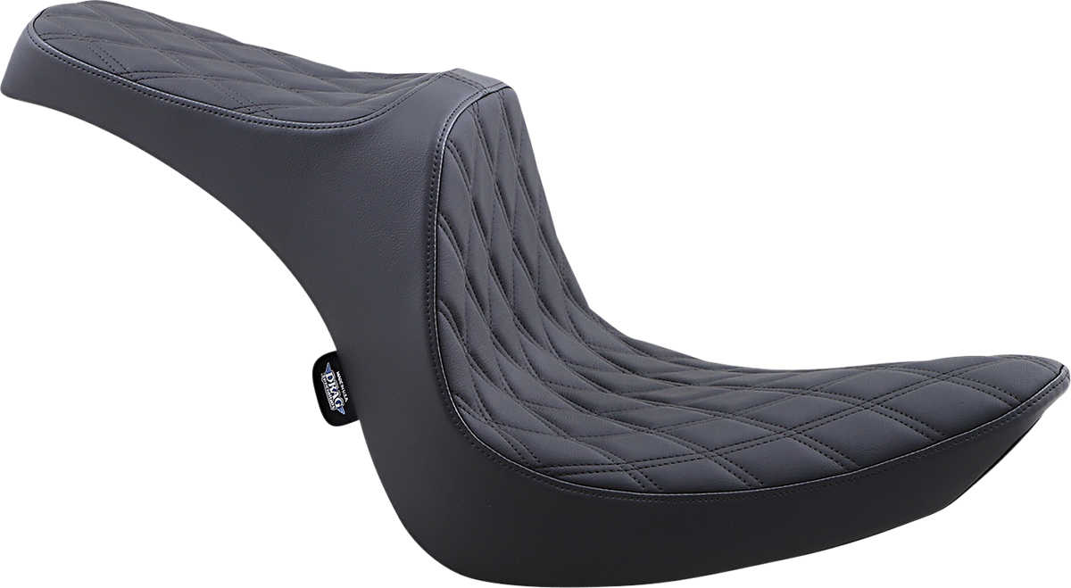 Black vinyl Predator III 2-up seat for Softail bikes, featuring double diamond stitching, by Drag Specialties Seats.