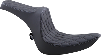Black vinyl Predator III 2-up seat for Softail bikes, featuring double diamond stitching, by Drag Specialties Seats.