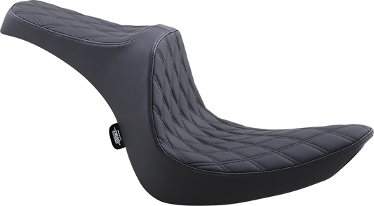 Black vinyl Predator III 2-up seat for Softail bikes, featuring double diamond stitching, by Drag Specialties Seats.