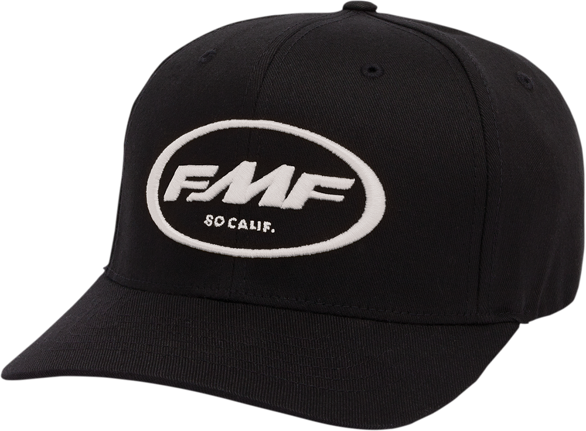 FMF Factory Classic Don 2 hat in black and white, small/medium size, featuring adjustable strap and embroidered FMF logo.