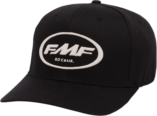 FMF Factory Classic Don 2 hat in black and white, small/medium size, featuring adjustable strap and embroidered FMF logo.