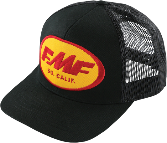Black FMF Origins 2 hat with embroidered FMF logo, featuring a classic baseball cap style.
