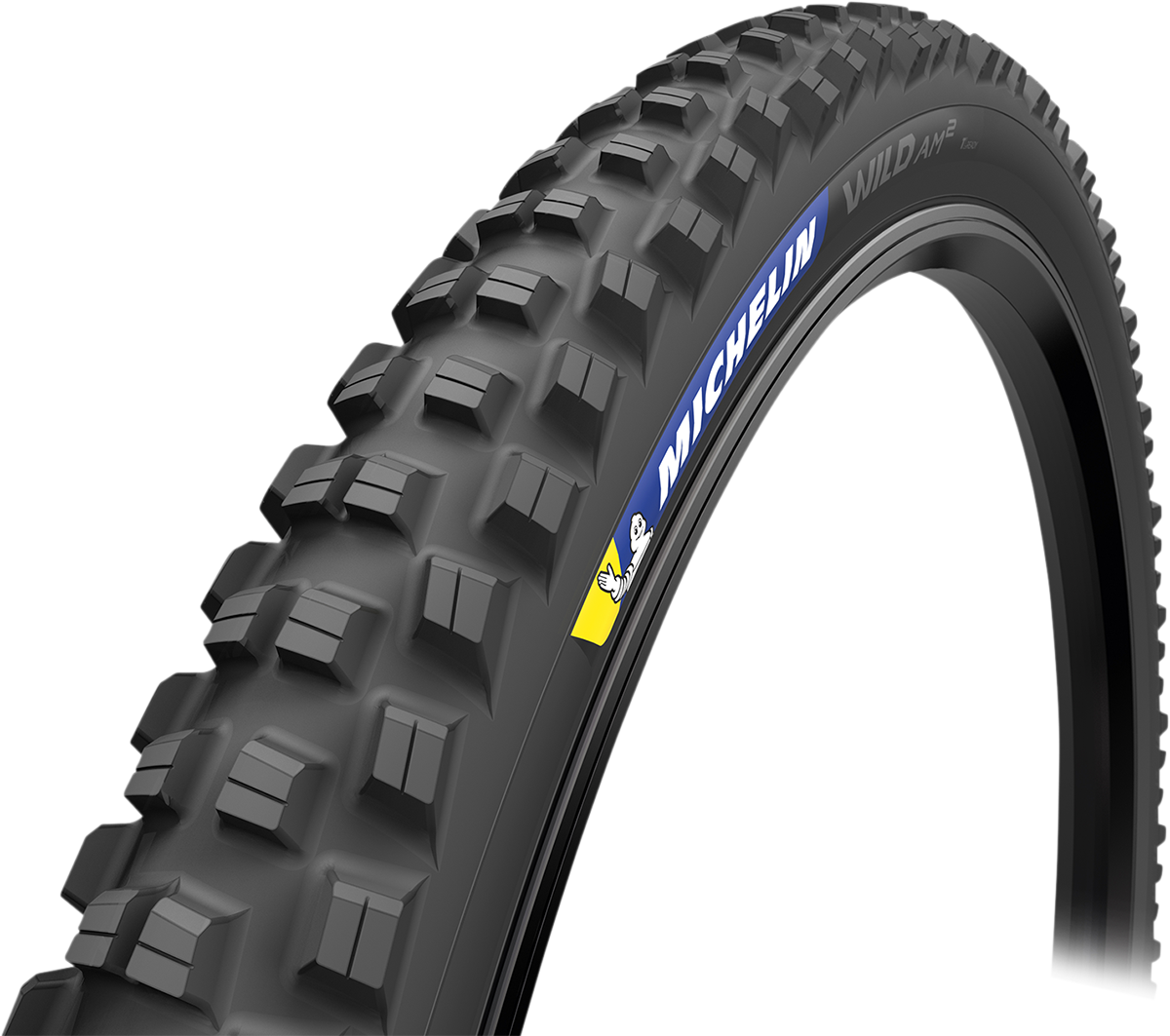 Michelin Wild AM2 mountain bike tire in 27.5 x 2.60 size showing rugged tread pattern and sidewall for mountain biking durability