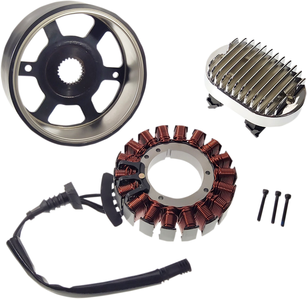 Chrome charging kit for Harley Davidson motorcycle from DRAG SPECIALTIES, featuring a compact, durable design with chrome finish.