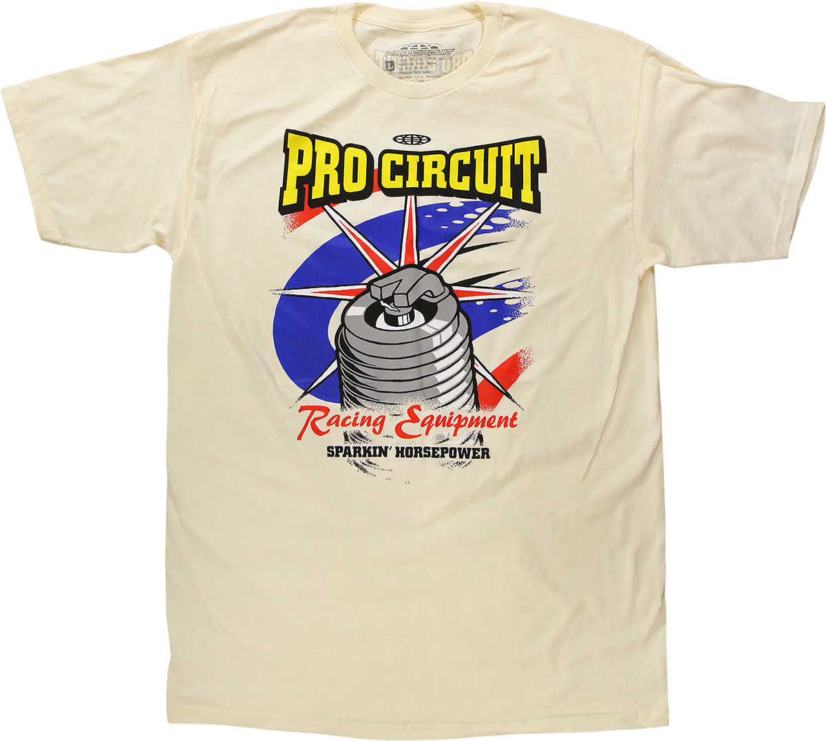 Cream PRO CIRCUIT Spark Plug T-Shirt in XL size, showing the graphic design featuring a spark plug image.