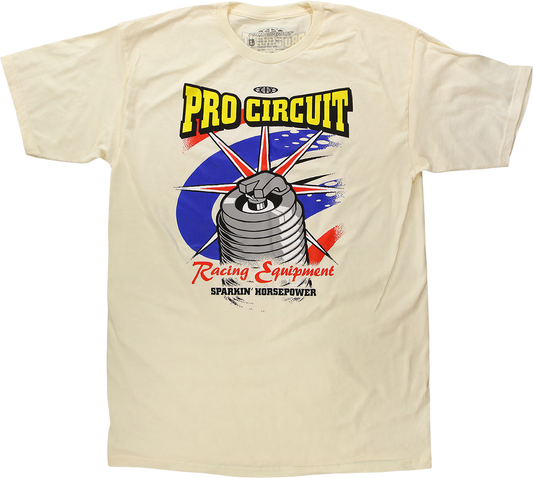 Cream PRO CIRCUIT Spark Plug T-Shirt in XL size, showing the graphic design featuring a spark plug image.
