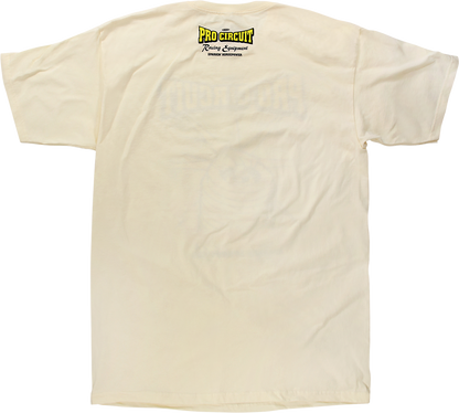 Cream-colored PRO CIRCUIT Spark Plug T-Shirt in small size with graphic print featuring the PRO CIRCUIT logo and spark plug design.